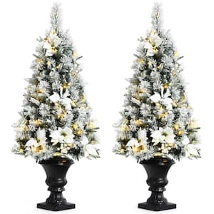 4 ft. Pre-Lit Artificial Christmas Tree Entrance Snow Flocked Xmas Tree with LED Lights (2-Piece)