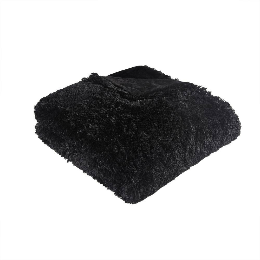 King Black Shaggy Faux Fur Duvet Cover Set