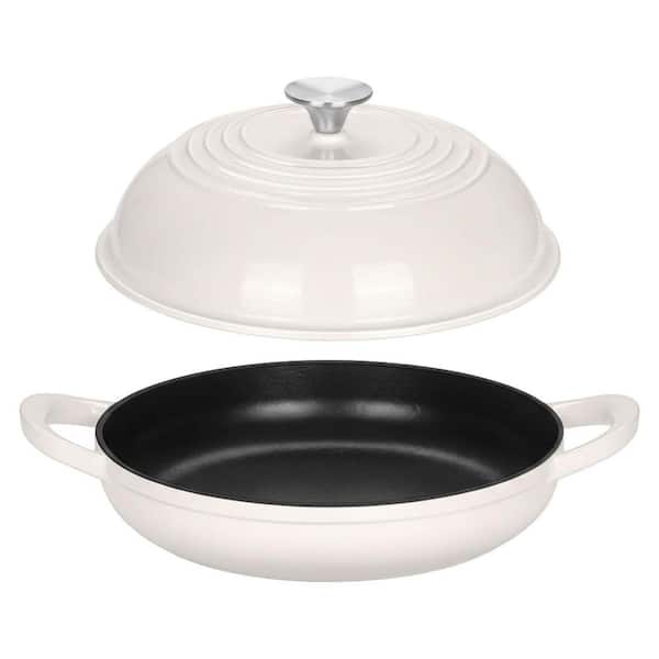 6 qt. Round Enameled Cast Iron Dutch Oven Pot with Dome Lid Nonstick Inner for Bread Baking in White with Lid