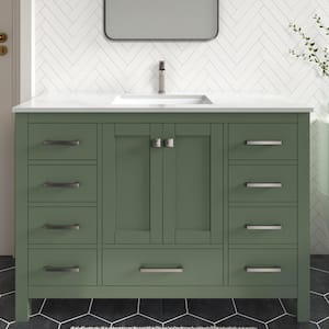 Anneliese 48 in. W x 21 in. D x 35 in. H Single Sink Freestanding Bath Vanity in Forest Green with White Quartz Top
