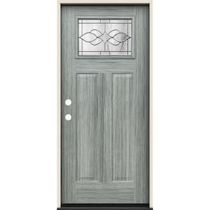 36 in. x 80 in. Right-Hand/Inswing Craftsman Carillon Decorative Glass Stone Steel Prehung Front Door