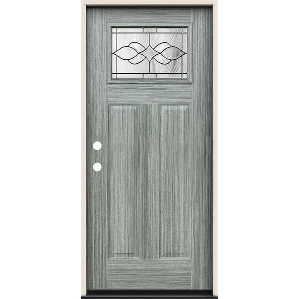 JELD-WEN 36 in. x 80 in. Right-Hand/Inswing Craftsman Carillon Decorative Glass Stone Steel Prehung Front Door