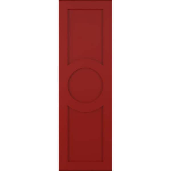 Ekena Millwork 12 in. x 67 in. True Fit Flat Panel PVC Center Circle Arts and Crafts Fixed Mount Shutters Pair in Fire Red