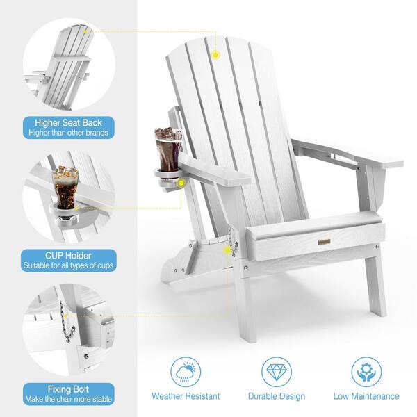Mximu White HDPE Outdoor Folding Plastic Adirondack Chair with