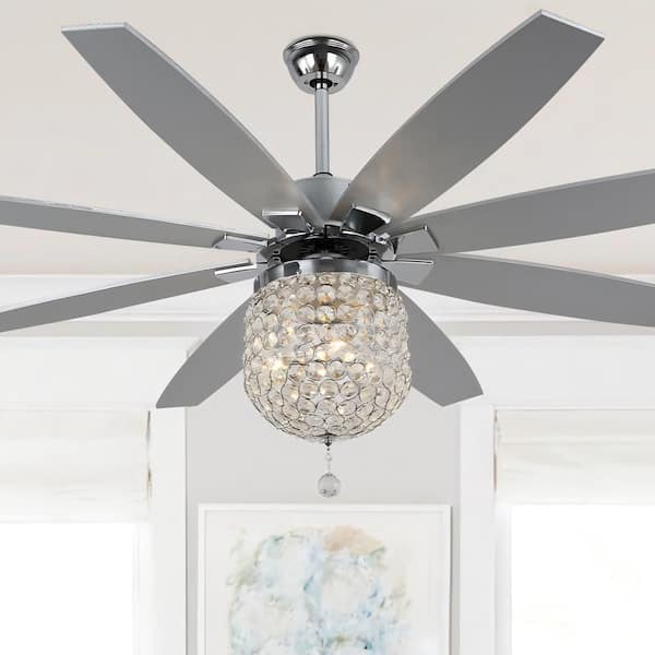 Oaks Aura Serene 65 in. Indoor Modern Glam Crystal Reversible Chrome Ceiling Fan with Lights 6-Speed Quiet Ceiling Fan with Remote