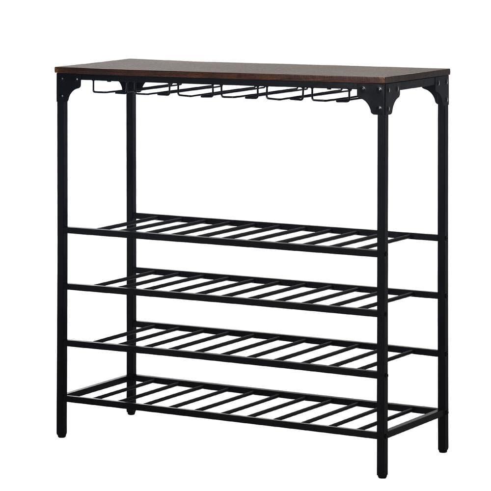 40Bottle Dark Brown Metal Floor Free Standing Wine Rack with Glass