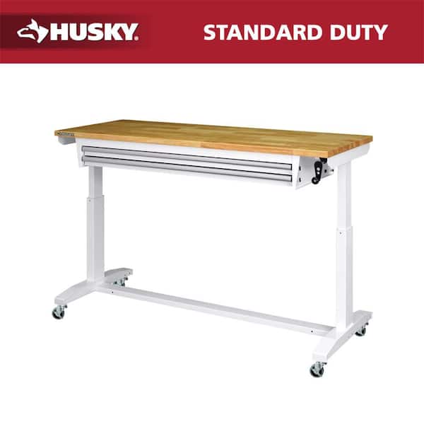 Tool Storage 62 in. W White Adjustable Height Work Table with 2-Drawers