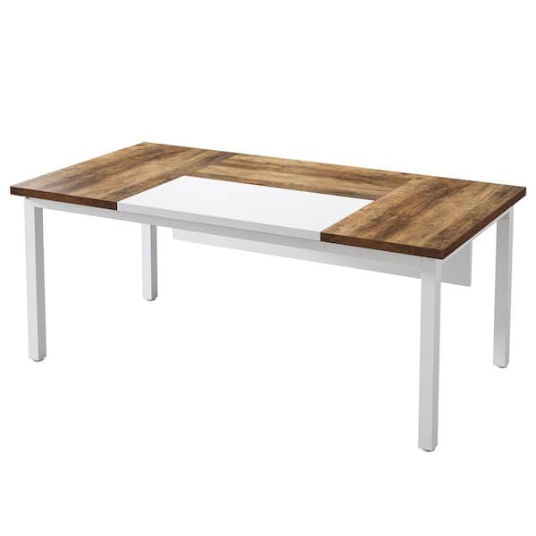 BYBLIGHT Moronia 62.2 in. Rectangular Brown and White Engineered Wood Computer Desk