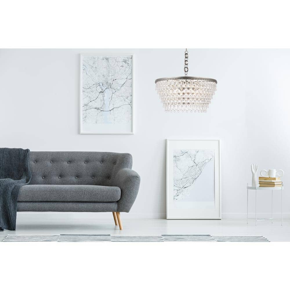 Nordic Ice 6-Light Antique Silver Chandelier with Royal Cut Clear Crystals