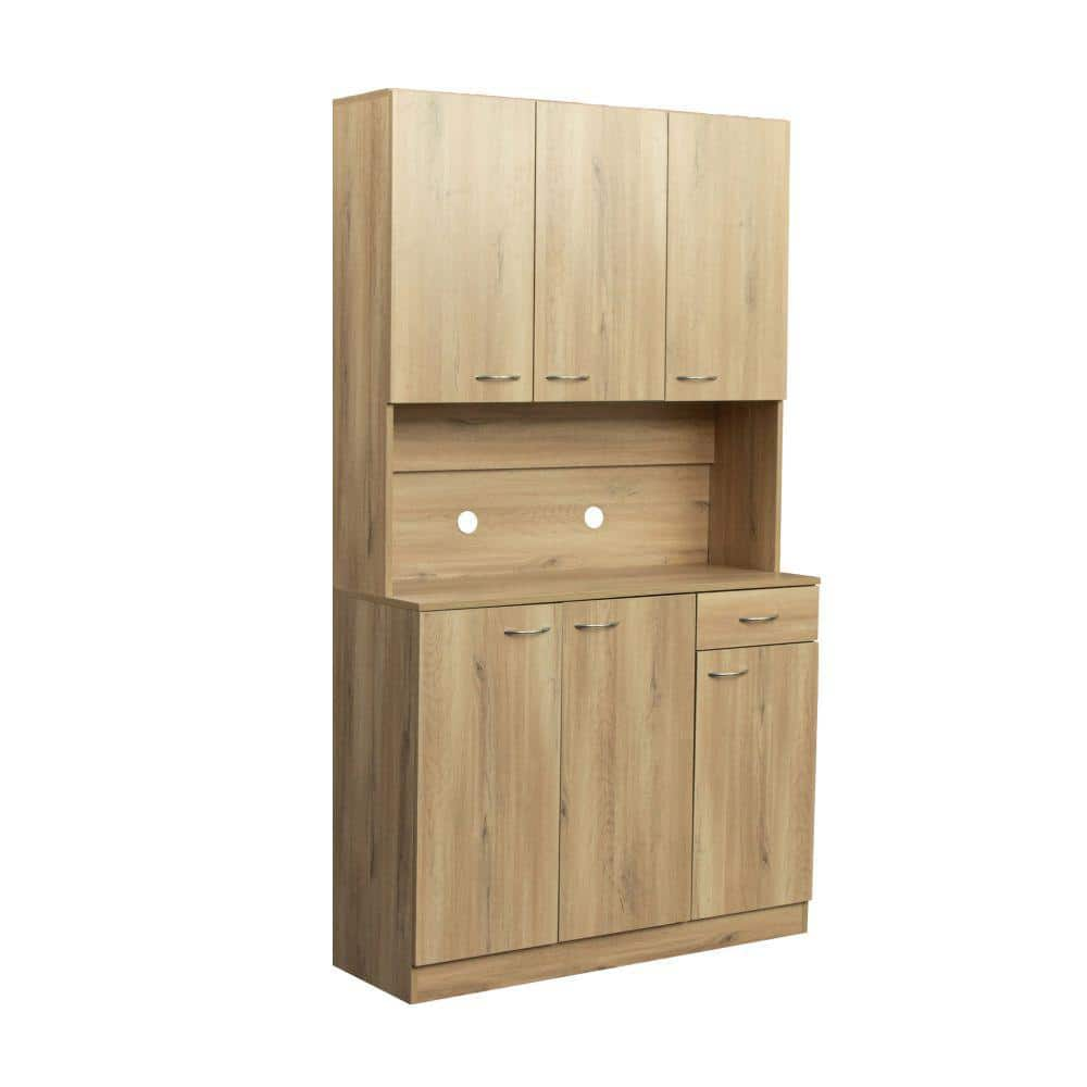 Rustic Oak 1-Drawer 23.62 in. W Pantry Organizer Tall Kitchen Cabinet ...