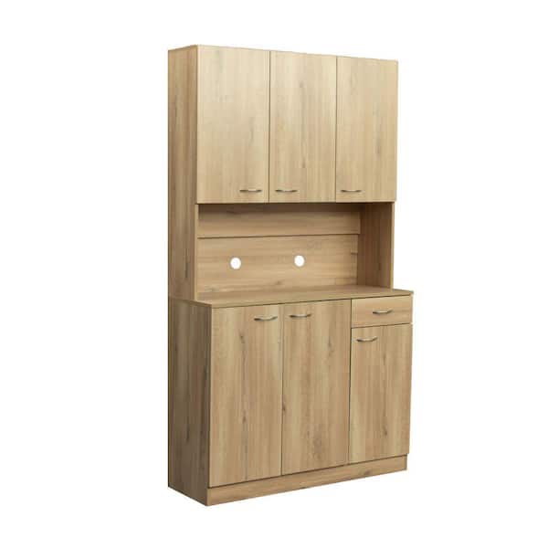 Unbranded Rustic Oak 1-Drawer 23.62 in. W Pantry Organizer Tall Kitchen Cabinet Chest of Drawers with 6-Doors and 1-Open Shelf