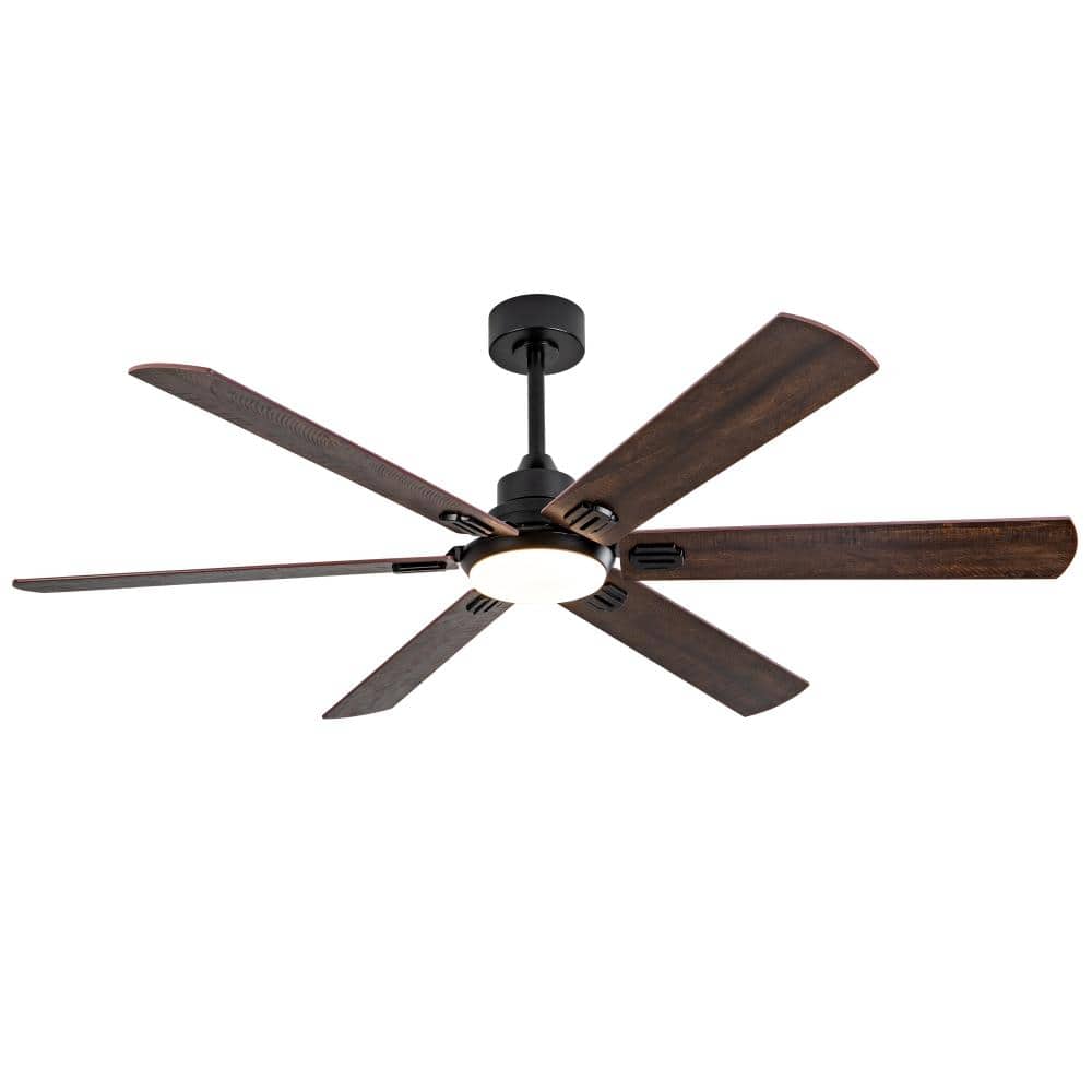 52 in Modern Balck 6 Speeds Brown 2 Sizes Downrod Flush Mount Ceiling Fan with 3- Color Dimmable LED Light and Remote price history on PriceWatchPro