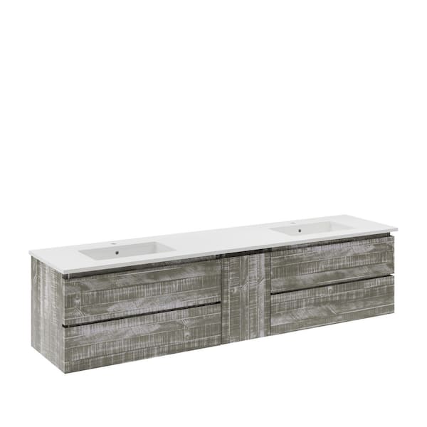 Fresca Formosa 84 in. Double Sink Wall Mount Floating Sage Gray Bath Vanity with White Quartz Top and Undermount Ceramic Sink