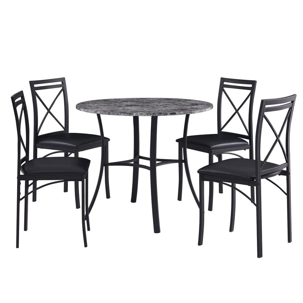 Black Faux Leather High Back Cross Metal Dining Chairs Set of 4