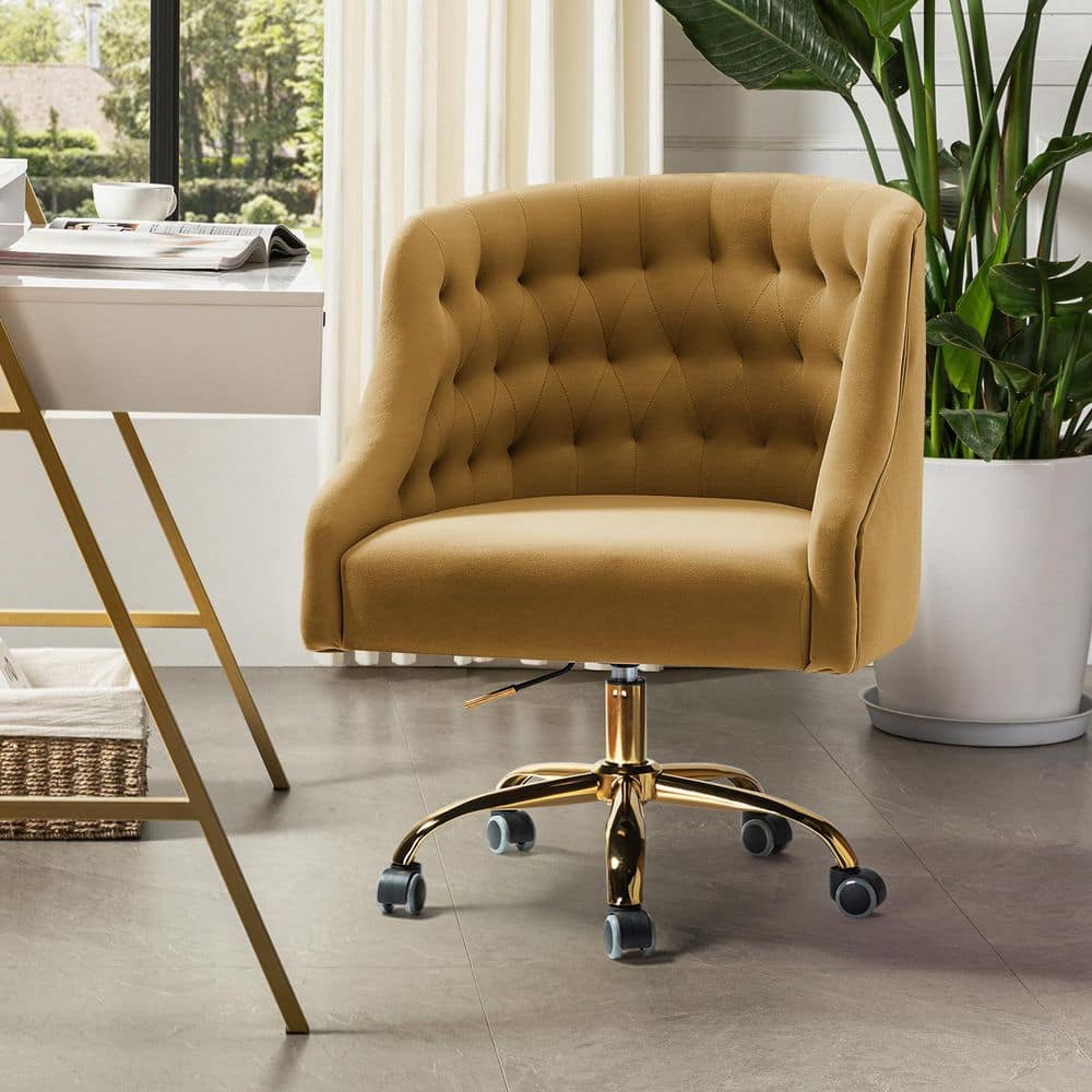 Lydia 24.5 in. Mid-Century Modern Golden Velvet Tufted Hand-Curated Task Chair