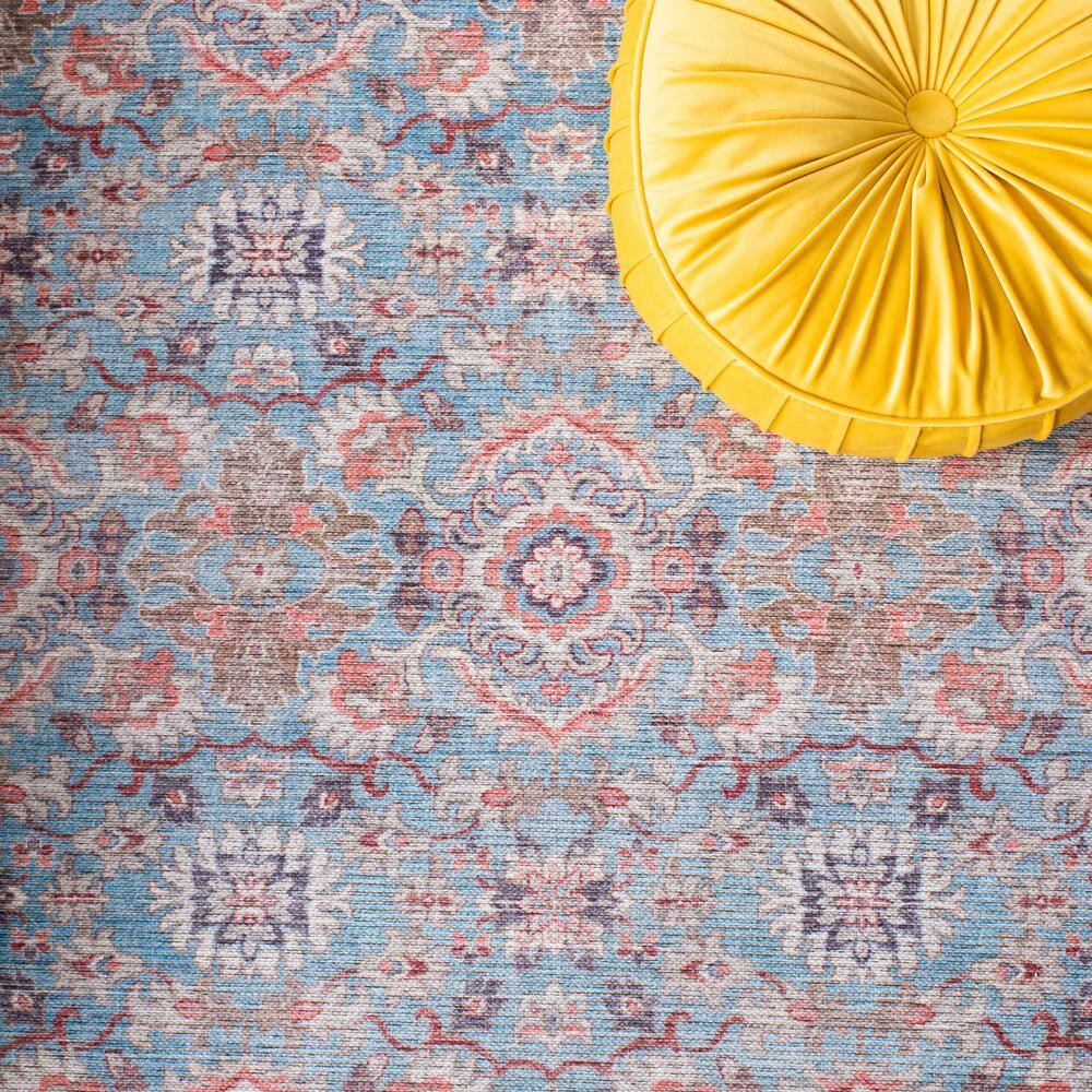 Serapi Blue and Rust Square Washable Area Rug