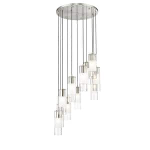 Alton 24 in. 11-Light Brushed Nickel Round Chandelier with Clear Plus Frosted Glass Shades