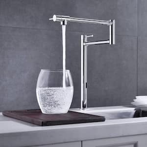 Deck Mounted Pot Filler Double Handle Kitchen Faucet Free Rotating Countertop Retractable 1 Hole Tap Polished Chrome