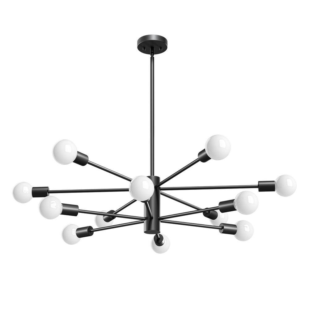 EDISHINE Klotilda 12-Light Matte Black Dimmable Sputnik Modern Linear ...