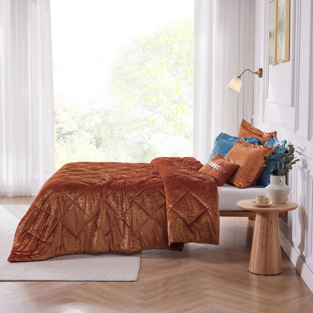 Rust Velvet Twin/Twin XL Quilted Duvet Cover Set with Pillow