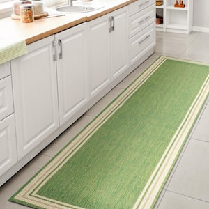 James Modern Border Stripe Green/Cream 2 ft. x 8 ft. Indoor/Outdoor Area Rug