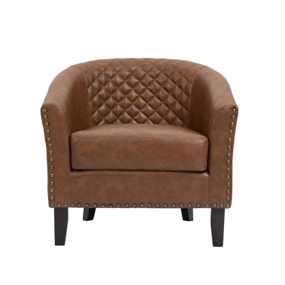 Uixe Mid-Century Brown PU Leather Nailhead Trim Upholstered Accent ...
