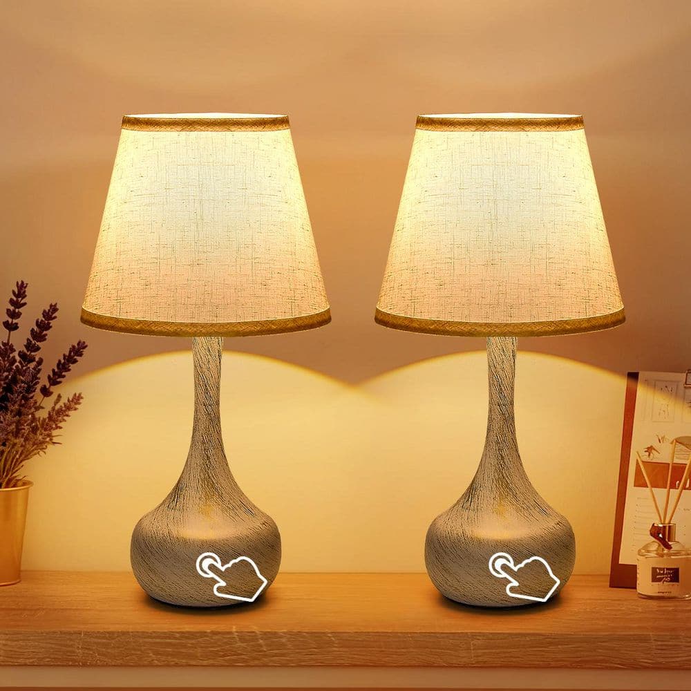 (2-Pack)17 in. H White LED Bedside Table Lamp with Beige Linen Shade 3-Way Dimmable Metal Touch Control Bulbs Included price history on PriceWatchPro
