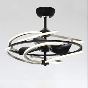 300 ft. 28 in. Indoor Black and Silver Ceiling Fan with Light and Remote, Integrated LED Fan Light and Double Color Fram