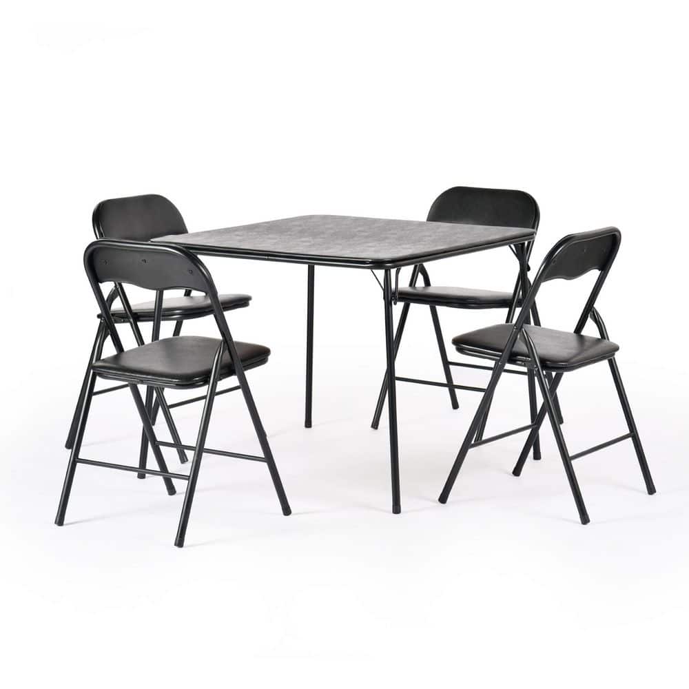 Homy Casa FOLS 5-Piece Black Folding Table and Chair Set 34 in. Square Table with Easy-Clean PVC Cushions, No Assembly Needed FERN SET 86 BK PVC 5PCS - The Home Depot
