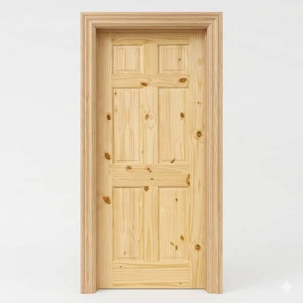 80 in. H x 28 in. W Unfinished 6-Panel Colonial Double Hip Solid Core Knotty Wood Interior Door Slab with Jamb Kit