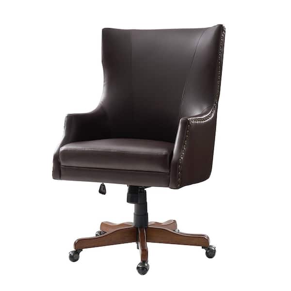 Christian Brown Transitional 46 in. Tall Office Executive Chair Tilting with Copper Nailheads and Wood Legs