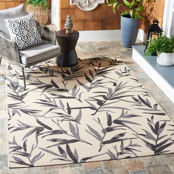 Courtyard Beige/Anthracite 4 ft. x 6 ft. Floral Indoor/Outdoor Patio  Area Rug