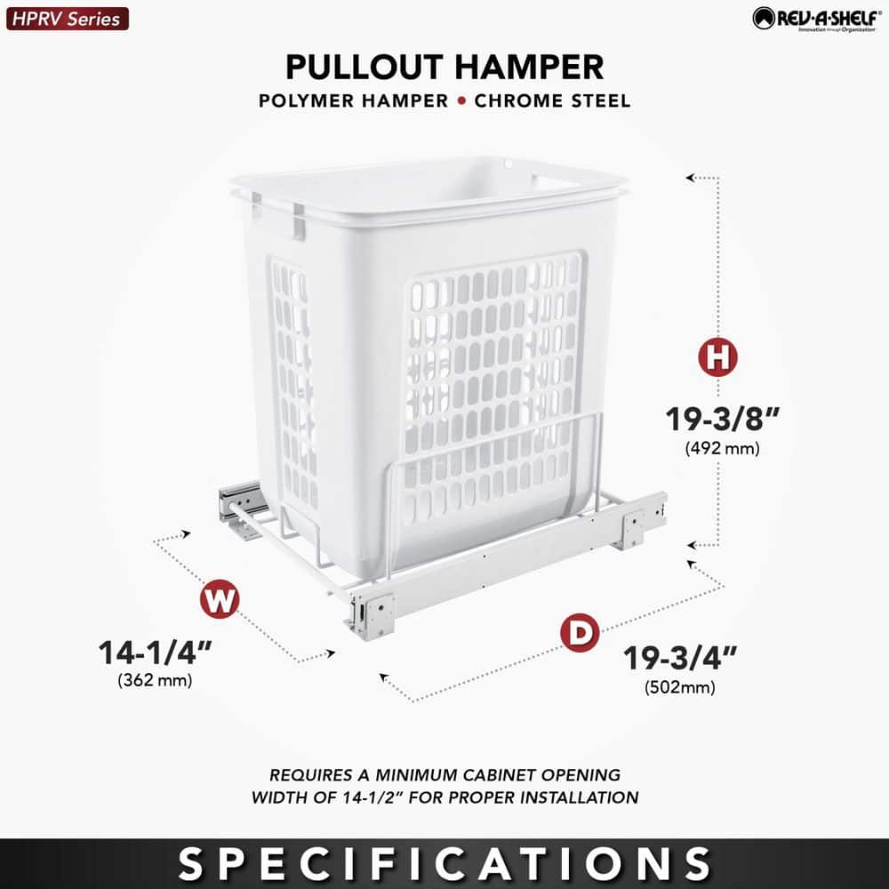 White Polymer Pullout Laundry Hamper with Full Extension Slides