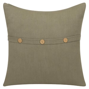 South Hampton Sage Green Buttoned Cotton 20 in. x 20 in. Throw Pillow