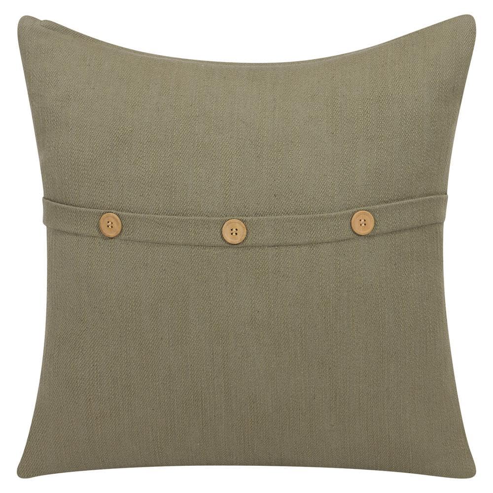 South Hampton Sage Green Buttoned Cotton 20 in. x 20 in. Indoor Throw Pillo