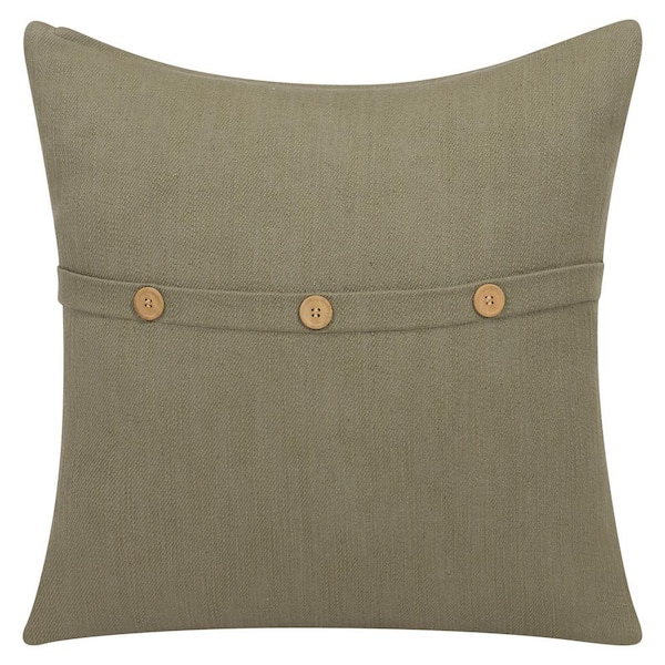 Unbranded South Hampton Sage Green Buttoned Cotton 20 in. x 20 in. Indoor Throw Pillow