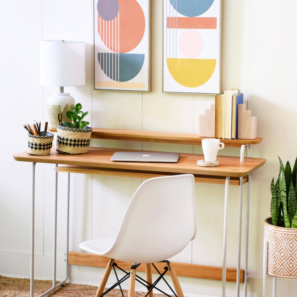 Modern Multicolor Abstract Canvas with Blonde Frame