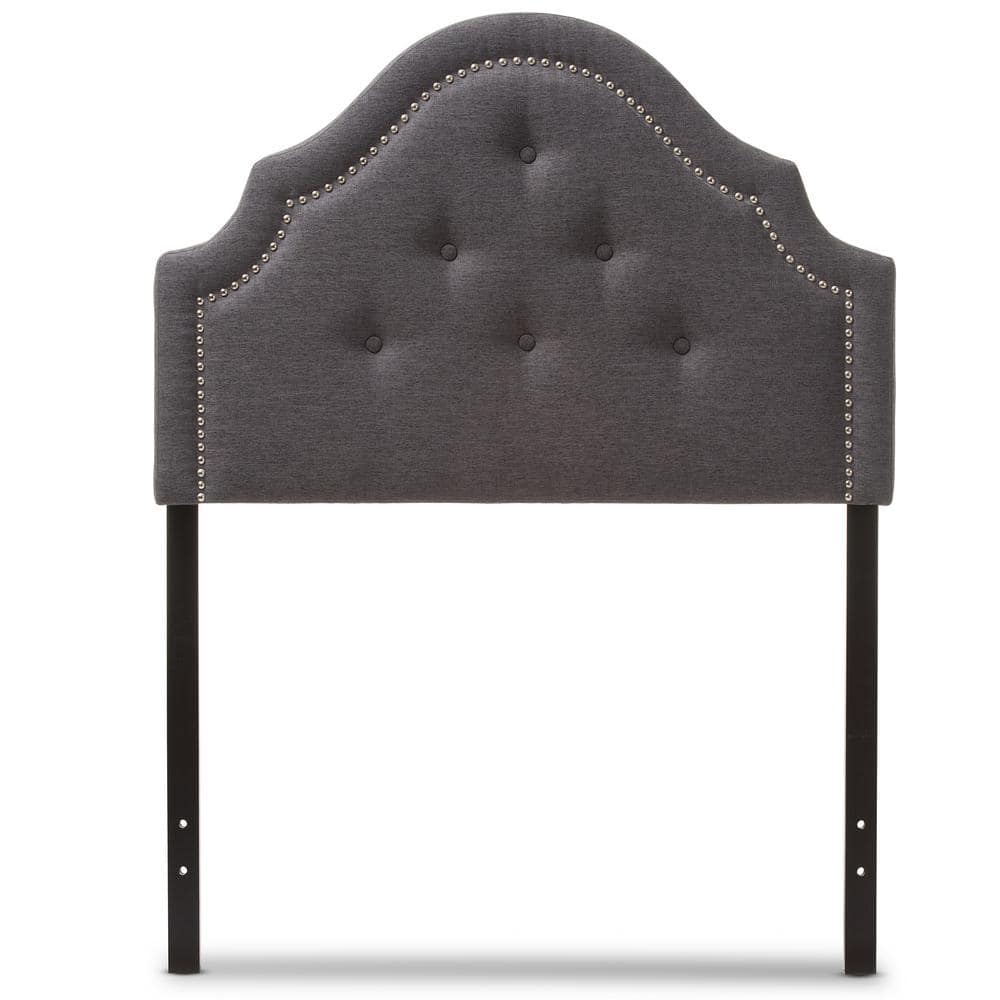 Queen Dark Gray Tufted Upholstered Headboard with Nailhead Trim