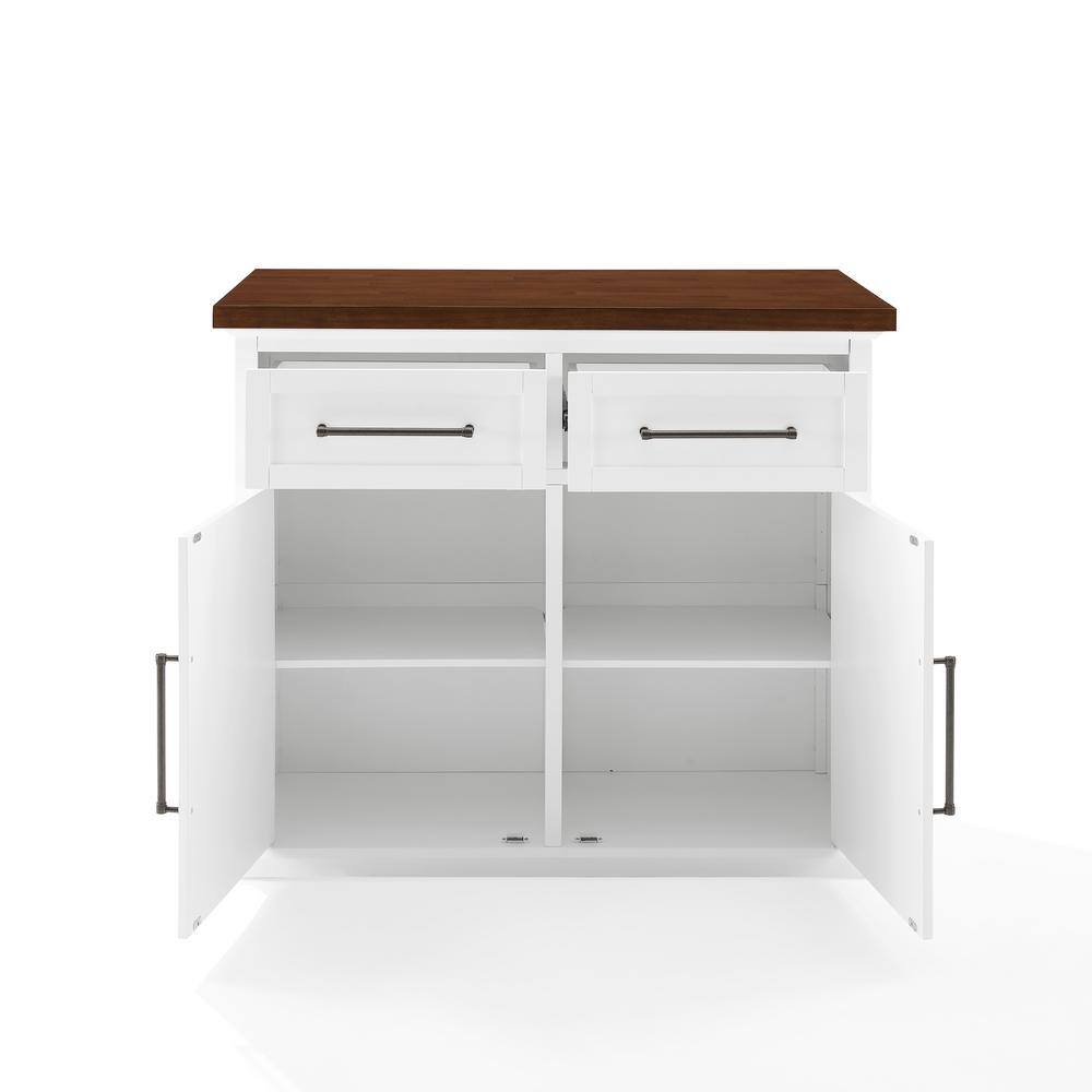 White and Walnut Wood Top Kitchen Island with Storage