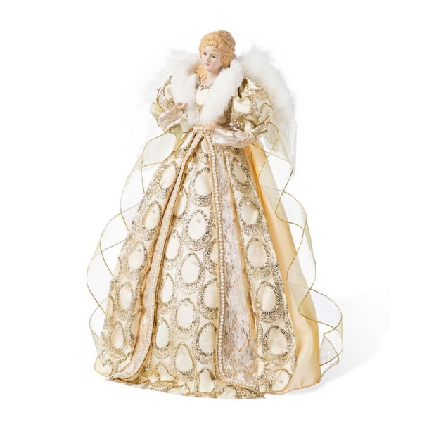 18.5 in. H Faux Fur & PVC Christmas Elegant Angel Tree Topper with Porcelain Face