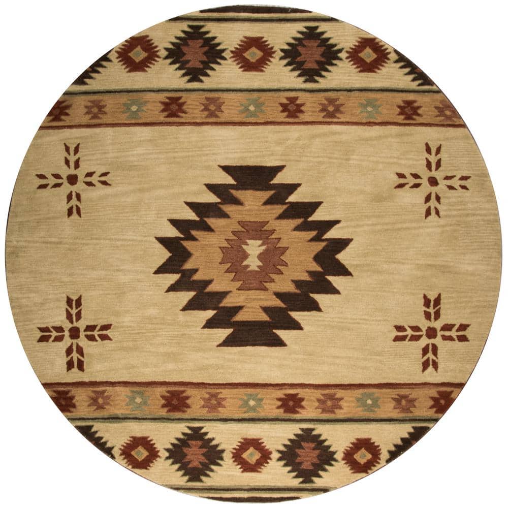 Ryder Tan/Burgundy 10 ft. x 10 ft. Round Native American/Tribal Area Rug