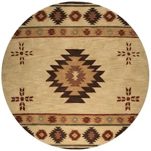 Ryder Tan/Burgundy 10 ft. x 10 ft. Round Native American/Tribal Area Rug