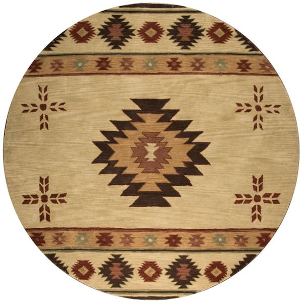 Unbranded Ryder Tan/Burgundy 10 ft. x 10 ft. Round Native American/Tribal Area Rug
