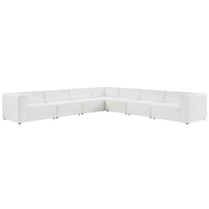 Mingle 7-Piece White Faux Leather L-Shaped Symmetrical Sectional Sofa with Elegant Trim Piping