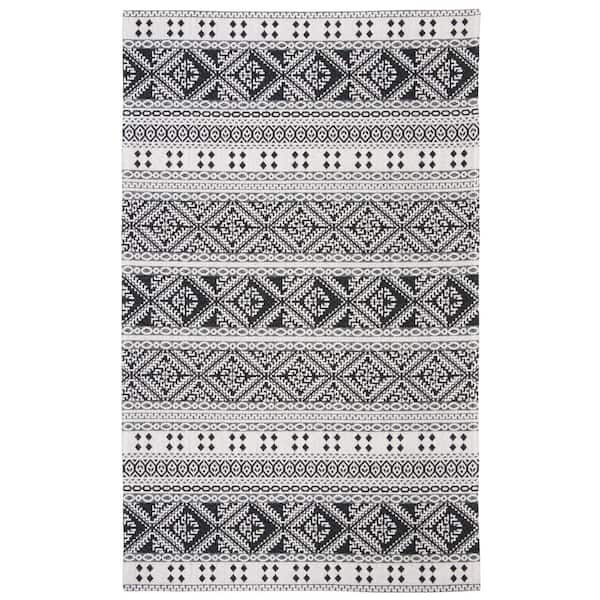 Augustine Black/Cream 9 ft. x 12 ft. Striped Tribal Area Rug