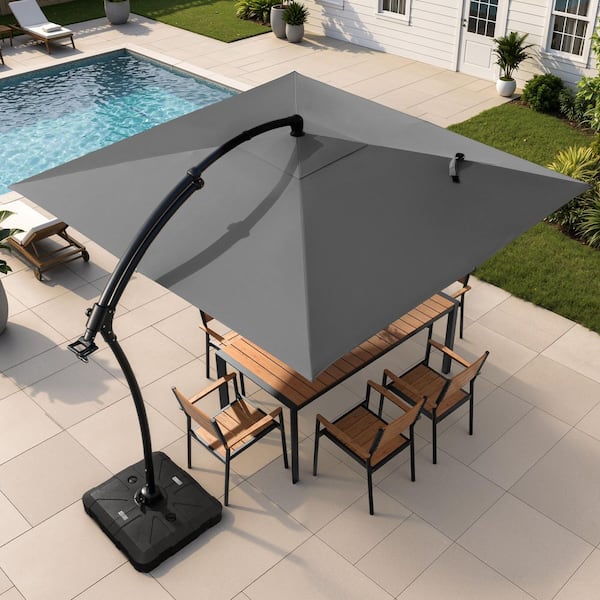 10 ft offset aluminum hanging patio umbrella Aoodor 10ft. with Base resistant metal frame ensure long Aluminum Cantilever Patio Umbrella -
