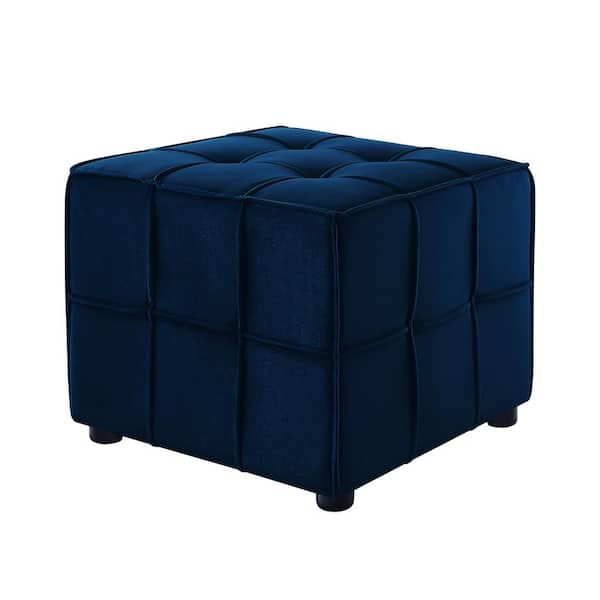 Loft Lyfe Nitudra Navy Upholstered Velvet Tufted Square Cube Ottoman