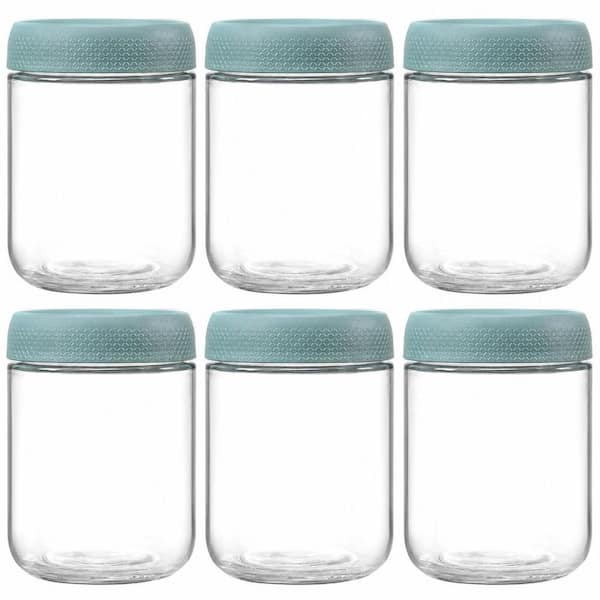 6-pack 16 oz. Glass Jars with Blue Airtight Lids, Wide Mouth, Food Grade, Freezer Safe, Leak Proof, Reusable