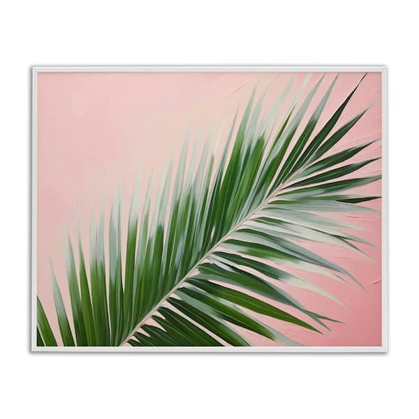Wispy Palm Leaf on Pink by Arlington Prints White Framed Nature Giclee Art Print 11 in. x 14 in.
