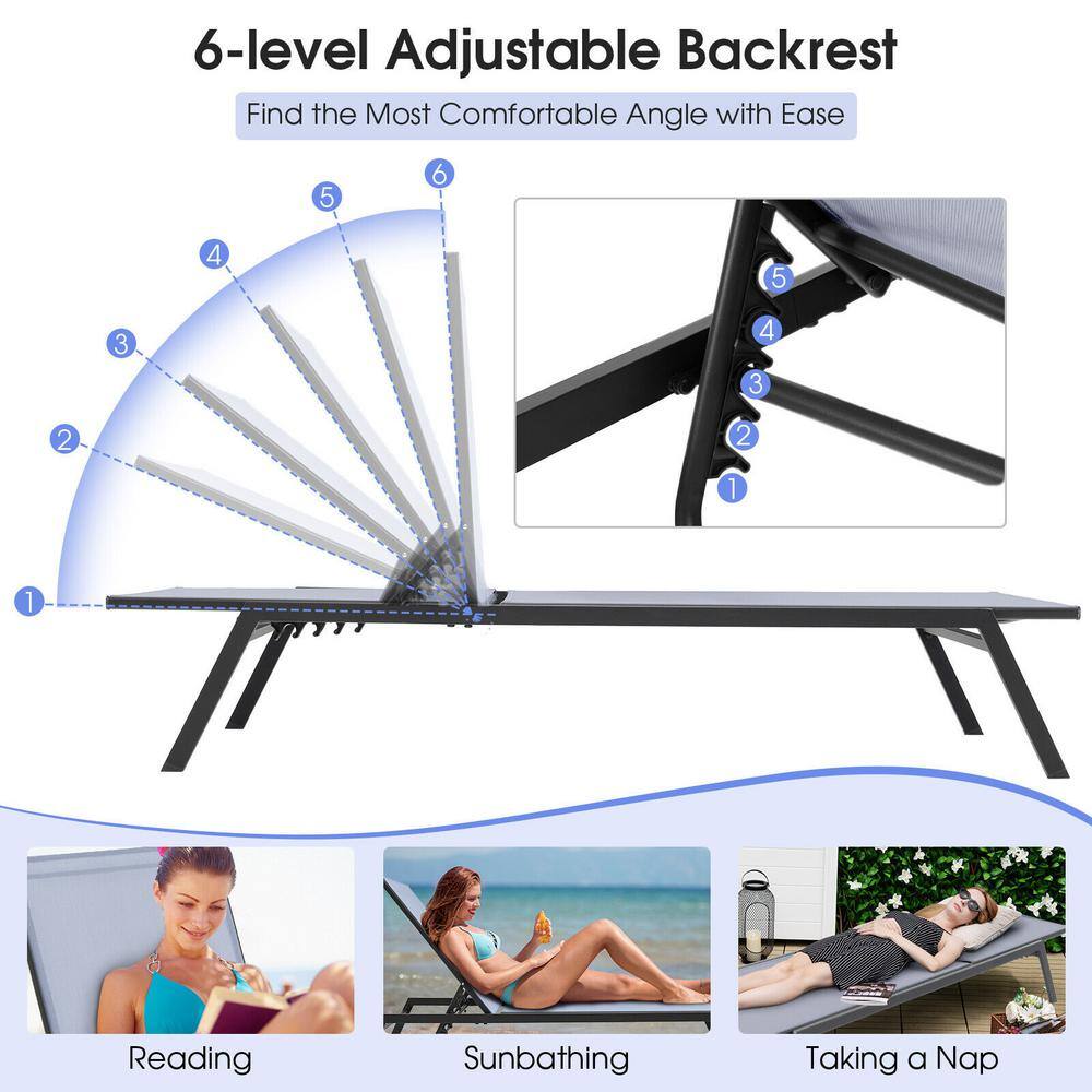 Gray Steel Outdoor Adjustable Lounge Chair with Armrests